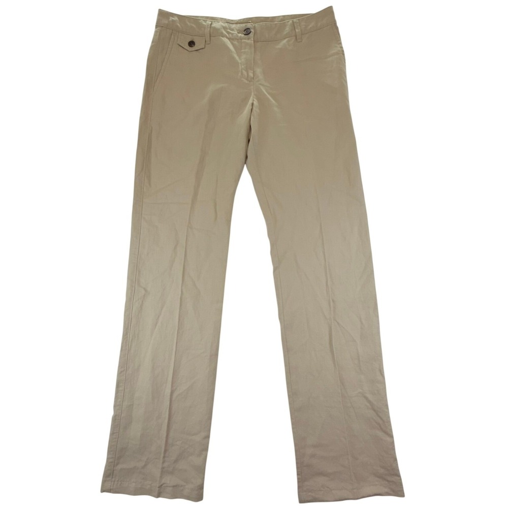 Mango MNG Basics Tan Khaki Linen‎ Cotton Straight Leg Trousers Size 6 64312653